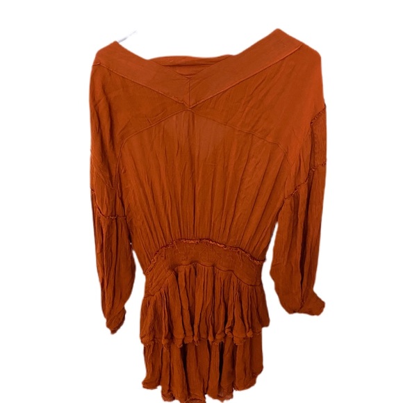 Free People burnt orange boho long sleeve drop waist size M - Picture 5 of 7